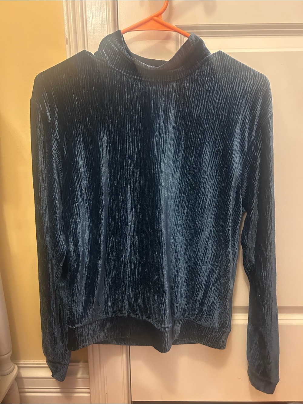 Kate & Mallory Teal Crushed Velvet Mock Neck Long-Sleeve Top